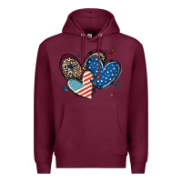 Burgundy american flag leopard hearts Premium Hoodie - MaliasSmallBusiness