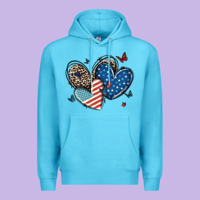American Flag Leopard Hearts Premium Hoodie Designed By Maliassmallbusiness