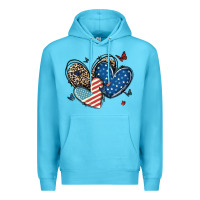 Ocean Blue american flag leopard hearts Premium Hoodie - MaliasSmallBusiness