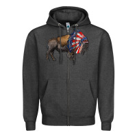 Charcoal Heather american bison with indian headdress Zipper Hoodie - RanaPortraitStore