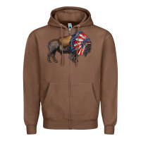 Chestnut american bison with indian headdress Zipper Hoodie - RanaPortraitStore