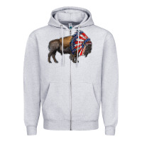 Heather Grey american bison with indian headdress Zipper Hoodie - RanaPortraitStore