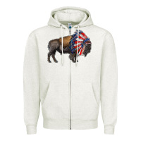 Oatmeal Heather american bison with indian headdress Zipper Hoodie - RanaPortraitStore