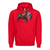 Red american bison with indian headdress Zipper Hoodie - RanaPortraitStore