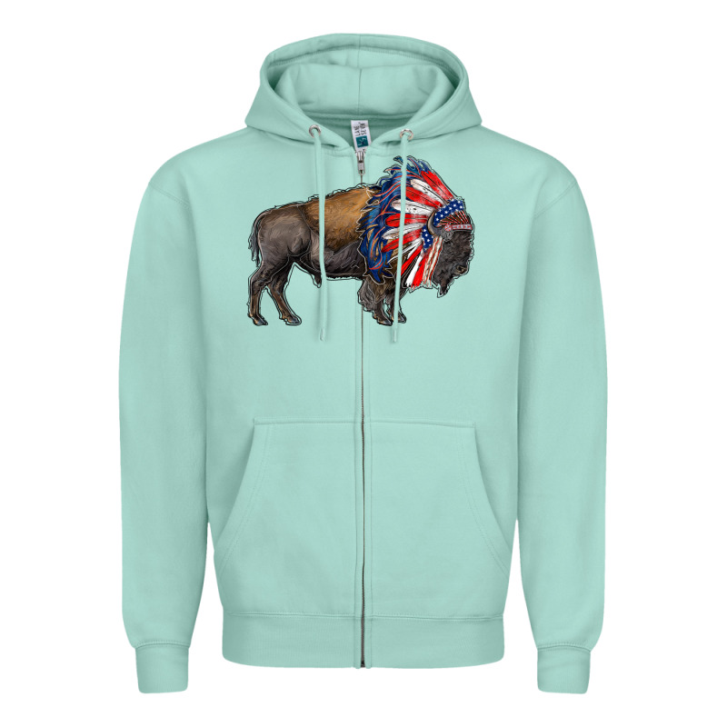 American Bison With Indian Headdress Zipper Hoodie by RanaPortraitStore | Teevron
