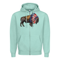Seafoam american bison with indian headdress Zipper Hoodie - RanaPortraitStore