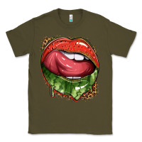Army Green watermelon lips with leopard Classic Tee - texasbilliewilder