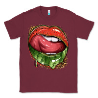 Burgundy watermelon lips with leopard Classic Tee - texasbilliewilder