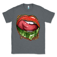 Charcoal Heather watermelon lips with leopard Classic Tee - texasbilliewilder