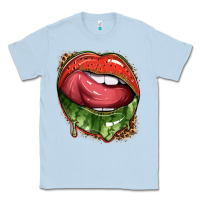 Dusty Blue watermelon lips with leopard Classic Tee - texasbilliewilder