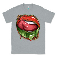 Heather Grey watermelon lips with leopard Classic Tee - texasbilliewilder