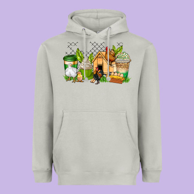 Chicken Coffee Cups Heavyweight Hoodie Designed By Adodesignshop