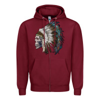 Burgundy skull with indian headdress Zipper Hoodie - RanaPortraitStore