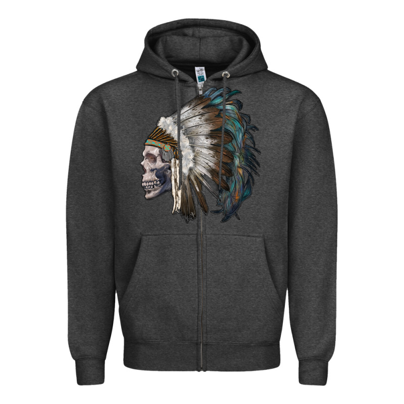 Skull With Indian Headdress Zipper Hoodie by RanaPortraitStore | Teevron
