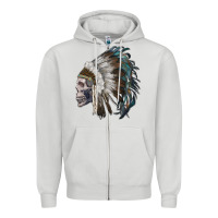 Dove Grey skull with indian headdress Zipper Hoodie - RanaPortraitStore