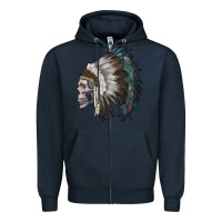 Navy skull with indian headdress Zipper Hoodie - RanaPortraitStore