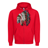 Red skull with indian headdress Zipper Hoodie - RanaPortraitStore