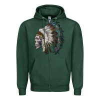 Sports Green skull with indian headdress Zipper Hoodie - RanaPortraitStore