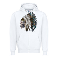 White skull with indian headdress Zipper Hoodie - RanaPortraitStore