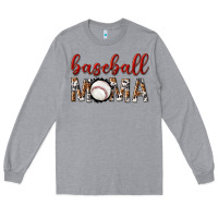 Heather Grey baseball mama with leopard Long Sleeve Tee - texasbilliewilder