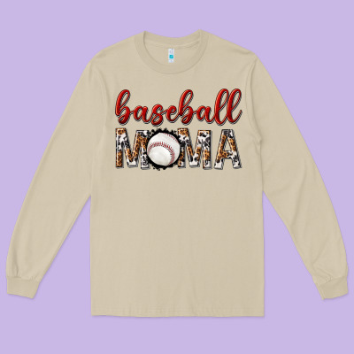 Long Sleeve Tee baseball mama with leopard