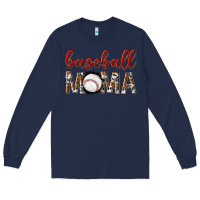 Navy baseball mama with leopard Long Sleeve Tee - texasbilliewilder