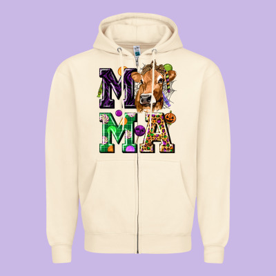 Mama Cow Halloween Zipper Hoodie Designed By Texasbilliewilder