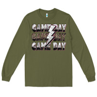 Army Green game day game day volleyball lightning bolt Long Sleeve Tee - Zillion Design Studio