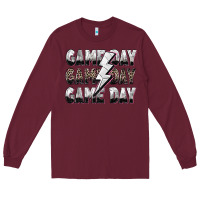 Burgundy game day game day volleyball lightning bolt Long Sleeve Tee - Zillion Design Studio