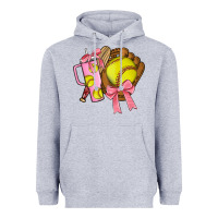 Heather Grey softball coquette bow Heavyweight Hoodie - JahusDesignShop