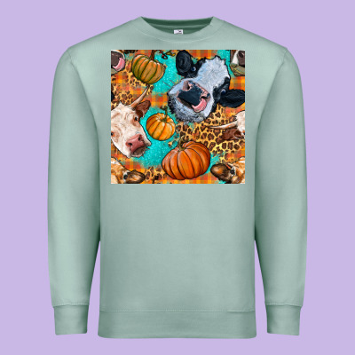 Autumn Cows Seamless Pattern Premium Sweatshirt Designed By Bundleandbundleshop