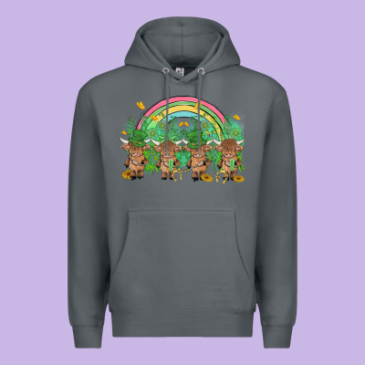 St Patrick's Day Baby Highland Cow Premium Hoodie Designed By Maliassmallbusiness