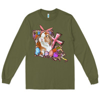 Army Green Louisiana Map Easter Bunny And Cross Long Sleeve Tee - RanaPortraitStore