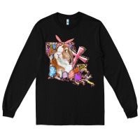 Black Louisiana Map Easter Bunny And Cross Long Sleeve Tee - RanaPortraitStore
