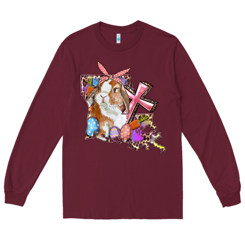 Louisiana Map Easter Bunny And Cross Long Sleeve Tee by RanaPortraitStore | Teevron