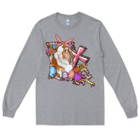 Heather Grey Louisiana Map Easter Bunny And Cross Long Sleeve Tee - RanaPortraitStore