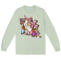 Matcha Louisiana Map Easter Bunny And Cross Long Sleeve Tee - RanaPortraitStore
