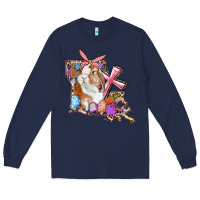Navy Louisiana Map Easter Bunny And Cross Long Sleeve Tee - RanaPortraitStore