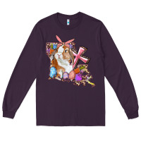 Plum Louisiana Map Easter Bunny And Cross Long Sleeve Tee - RanaPortraitStore