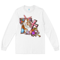 White Louisiana Map Easter Bunny And Cross Long Sleeve Tee - RanaPortraitStore