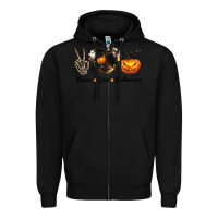 Black Peace Love Halloween Zipper Hoodie - texasbilliewilder