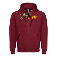 Burgundy Peace Love Halloween Zipper Hoodie - texasbilliewilder