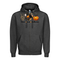 Charcoal Heather Peace Love Halloween Zipper Hoodie - texasbilliewilder
