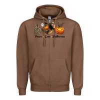 Chestnut Peace Love Halloween Zipper Hoodie - texasbilliewilder