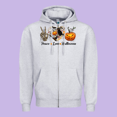 Peace Love Halloween Zipper Hoodie Designed By Texasbilliewilder