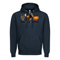 Navy Peace Love Halloween Zipper Hoodie - texasbilliewilder