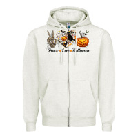 Oatmeal Heather Peace Love Halloween Zipper Hoodie - texasbilliewilder