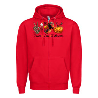 Red Peace Love Halloween Zipper Hoodie - texasbilliewilder