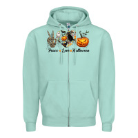 Seafoam Peace Love Halloween Zipper Hoodie - texasbilliewilder