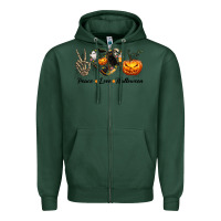Sports Green Peace Love Halloween Zipper Hoodie - texasbilliewilder